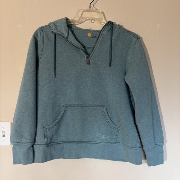 Carhartt Blue 1/4 Zip Hooded Sweatshirt Pullover Hoodie Youth Girl Large 12-14 - Picture 2 of 15
